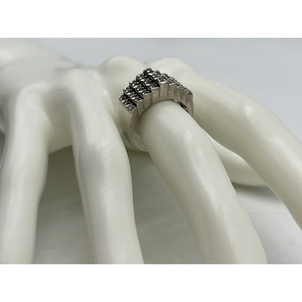 JWBR Sterling Silver & Diamond Tiered Cocktail Anniversary Open Back Ring Sz 8.5